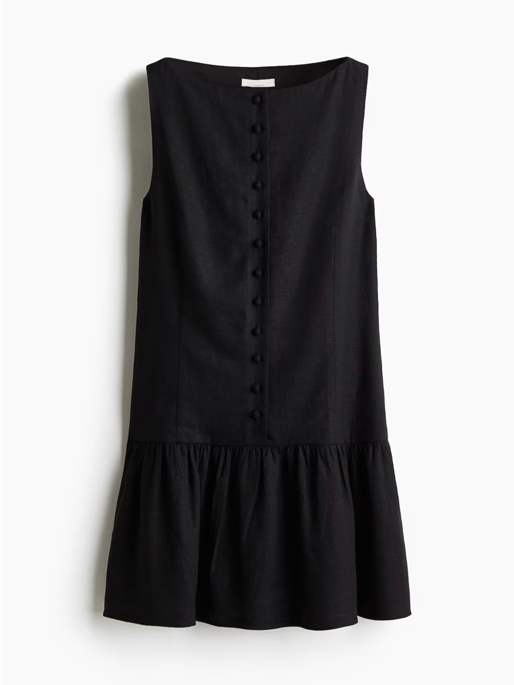 H&M Black Linen Blend Mini Dress Button Front Fitted Sleeveless XS